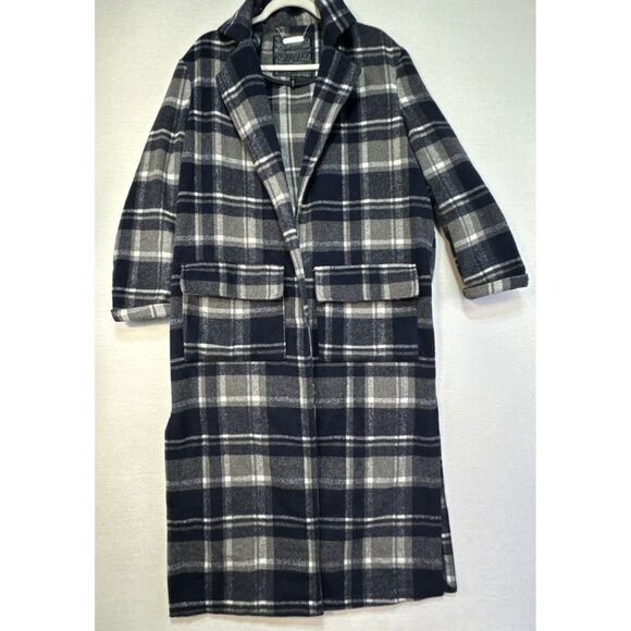 Buffalo David Bitton Womens Plaidical Long Coat L/G Blue Gray Fleece - Picture 6 of 16